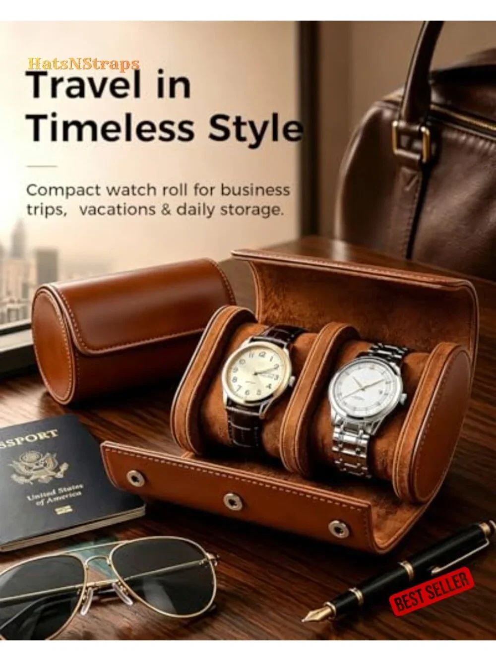 Watch Travel Case 2-Slot Roll with Removable Pillows & Soft Lining
